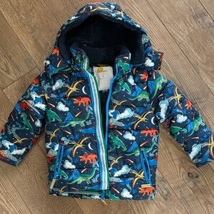 Boden Blue Dinosaur Print Puffer Jacket